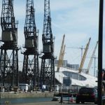 London Docklands - three cranes and the Dome.